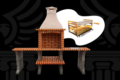 BARBACOA DE LADRILLOS CON SOPORTES DE HORMIGÓN + DOBLE MESA AUXILIAR